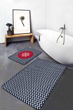 - PaspasTakimi-2li-Set223-Gorsel-1 - Realhomes Lacivert Zigzag Tasarımlı Dümen Motifli 2'li Kaymaz Tabanlı Banyo & Mutfak Paspas Takımı Realhomes