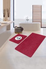 - PaspasTakimi-2li-Set224-Gorsel-1 - Realhomes  Bordo Zemin Lacivert Dalga Detaylı Özel Tasarım 2'li Kaymaz Tabanlı Banyo & Mutfak Paspas Takımı Realhomes