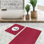 Siyah Fırça İzleri Kalp Detaylı 2'li Kaymaz Tabanlı Banyo & Mutfak Paspas Takımı Realhomes