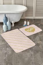 - PaspasTakimi-2li-Set226-Gorsel - Realhomes  Pembe Gold Çizgili Dijital Baskılı 2'li Kaymaz Tabanlı Banyo & Mutfak Paspas Takımı Realhomes