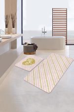 - PaspasTakimi-2li-Set226-Gorsel-2 - Realhomes  Pembe Gold Çizgili Dijital Baskılı 2'li Kaymaz Tabanlı Banyo & Mutfak Paspas Takımı Realhomes