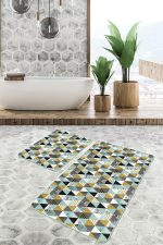 - PaspasTakimi-2li-Set228-Gorsel-1 - Realhomes Renkli Geometrik Üçgen Motifli Dijital Baskılı 2'li Kaymaz Tabanlı Banyo & Mutfak Paspas Takımı Realhomes