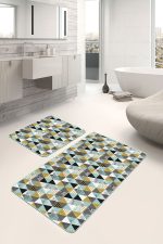 - PaspasTakimi-2li-Set228-Gorsel-2 - Realhomes Renkli Geometrik Üçgen Motifli Dijital Baskılı 2'li Kaymaz Tabanlı Banyo & Mutfak Paspas Takımı Realhomes