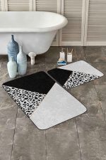 - PaspasTakimi-2li-Set230-Gorsel-1 - Realhomes  Siyah Beyaz Düz Renkli Taş Tasarımlı 2'li Kaymaz Tabanlı Banyo & Mutfak Paspas Takımı Realhomes