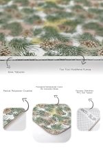 Soft Kozalak Motifli Yaprak Tasarımlı 2'li Kaymaz Tabanlı Banyo & Mutfak Paspas Takımı Realhomes