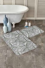 - PaspasTakimi-2li-Set235-Gorsel-1 - Realhomes  Gri Zemin Çam Yaprakları Kar Taneleri Özel Tasarım 2'li Kaymaz Tabanlı Banyo & Mutfak Paspas Takımı Realhomes