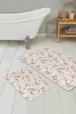 - PaspasTakimi-2li-Set238-Gorsel - Realhomes  Pembe Zemin Gül Motifleri Dijital Baskılı 2'li Kaymaz Tabanlı Banyo & Mutfak Paspas Takımı Realhomes