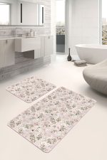 - PaspasTakimi-2li-Set238-Gorsel-2 - Realhomes  Pembe Zemin Gül Motifleri Dijital Baskılı 2'li Kaymaz Tabanlı Banyo & Mutfak Paspas Takımı Realhomes