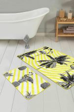 - PaspasTakimi-2li-Set24-Gorsel-2 - Realhomes Sarı Çizgili Zemin Siyah Flamingo Tasarımlı 2'li Kaymaz Tabanlı Banyo & Mutfak Paspas Takımı Realhomes
