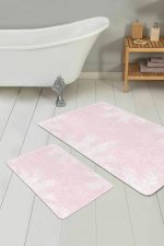 - PaspasTakimi-2li-Set242-Gorsel - Realhomes Pembe Zemin Beyaz Tropik Yaprak Motifli 2'li Kaymaz Tabanlı Banyo & Mutfak Paspas Takımı Realhomes