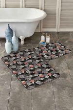 - PaspasTakimi-2li-Set246-Gorsel-1 - Realhomes  Siyah Zeminli Koyu Renkli Tropik Yaprak Motifleri 2'li Kaymaz Tabanlı Banyo & Mutfak Paspas Takımı Realhomes