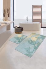 - PaspasTakimi-2li-Set253-Gorsel-1 - Realhomes  Renkli Zemin Gold Mermer Detaylı Çam Tasarımlı 2'li Kaymaz Tabanlı Banyo & Mutfak Paspas Takımı Realhomes