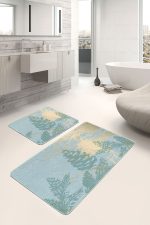 - PaspasTakimi-2li-Set253-Gorsel - Realhomes  Renkli Zemin Gold Mermer Detaylı Çam Tasarımlı 2'li Kaymaz Tabanlı Banyo & Mutfak Paspas Takımı Realhomes