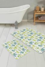 - PaspasTakimi-2li-Set254-Gorsel - Realhomes  Mavi Yeşil Sonbahar Yaprakları Dijital Baskılı 2'li Kaymaz Tabanlı Banyo & Mutfak Paspas Takımı Realhomes