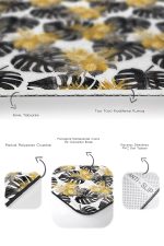 - PaspasTakimi-2li-Set255-Gorsel-3 - Realhomes  Beyaz Zemin Siyah Gold Detaylı Tropik Yapraklar 2'li Kaymaz Tabanlı Banyo & Mutfak Paspas Takımı Realhomes