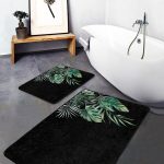 Tropik Yaprak Dijital Baskılı Özel Tasarım 2'li Kaymaz Tabanlı Banyo & Mutfak Paspas Takımı Realhomes