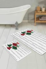 - PaspasTakimi-2li-Set266-Gorsel-1 - Realhomes  Notalı Ekose Çan Motifli Dijital Baskılı 2'li Kaymaz Tabanlı Banyo & Mutfak Paspas Takımı Realhomes