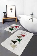 - PaspasTakimi-2li-Set267-Gorsel - Realhomes Beyaz Zemin Yılbaşı Temalı Çam Ağacı Motifli 2'li Kaymaz Tabanlı Banyo & Mutfak Paspas Takımı Realhomes