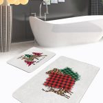 Gri Zemin Home Temalı Dijital Baskılı 2'li Kaymaz Tabanlı Banyo & Mutfak Paspas Takımı Realhomes