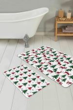 - PaspasTakimi-2li-Set269-Gorsel-1 - Realhomes Yılbaşı Temalı Geyik Çam Ağacı Ekose Motifli 2'li Kaymaz Tabanlı Banyo & Mutfak Paspas Takımı Realhomes