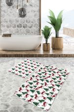 - PaspasTakimi-2li-Set269-Gorsel - Realhomes Yılbaşı Temalı Geyik Çam Ağacı Ekose Motifli 2'li Kaymaz Tabanlı Banyo & Mutfak Paspas Takımı Realhomes