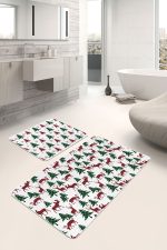 - PaspasTakimi-2li-Set269-Gorsel-2 - Realhomes Yılbaşı Temalı Geyik Çam Ağacı Ekose Motifli 2'li Kaymaz Tabanlı Banyo & Mutfak Paspas Takımı Realhomes