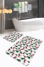 - PaspasTakimi-2li-Set271-Gorsel-1 - Realhomes Yılbaşı Temalı Ekose Çam Ağacı Geyik Motifli 2'li Kaymaz Tabanlı Banyo & Mutfak Paspas Takımı Realhomes