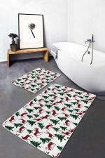 - PaspasTakimi-2li-Set271-Gorsel-2 - Realhomes Yılbaşı Temalı Ekose Çam Ağacı Geyik Motifli 2'li Kaymaz Tabanlı Banyo & Mutfak Paspas Takımı Realhomes