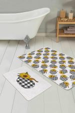 - PaspasTakimi-2li-Set275-Gorsel-1 - Realhomes  Kabak Temalı Ekose Motifli Dijital Baskılı 2'li Kaymaz Tabanlı Banyo & Mutfak Paspas Takımı Realhomes