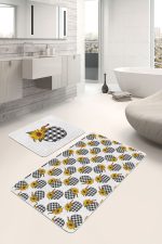 - PaspasTakimi-2li-Set275-Gorsel - Realhomes  Kabak Temalı Ekose Motifli Dijital Baskılı 2'li Kaymaz Tabanlı Banyo & Mutfak Paspas Takımı Realhomes