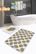 - PaspasTakimi-2li-Set275-Gorsel-2 - Realhomes  Kabak Temalı Ekose Motifli Dijital Baskılı 2'li Kaymaz Tabanlı Banyo & Mutfak Paspas Takımı Realhomes