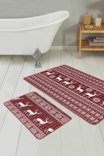 - PaspasTakimi-2li-Set279-Gorsel - Realhomes  Yılbaşı Temalı Kanaviçe Motifli Geyik Özel Tasarım 2'li Kaymaz Tabanlı Banyo & Mutfak Paspas Takımı Realhomes