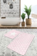 - PaspasTakimi-2li-Set28-Gorsel-2 - Realhomes  Pembe Zemin Yıldız Temalı 2'li Kaymaz Tabanlı Banyo & Mutfak Paspas Takımı Realhomes