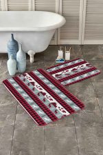 - PaspasTakimi-2li-Set282-Gorsel-2 - Realhomes  Yılbaşı Temalı Ekose Geyik Tasarımlı 2'li Kaymaz Tabanlı Banyo & Mutfak Paspas Takımı Realhomes