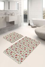 - PaspasTakimi-2li-Set283-Gorsel-2 - Realhomes  Beyaz Zemin Çiçek Gül Motifli 2'li Kaymaz Tabanlı Banyo & Mutfak Paspas Takımı Realhomes