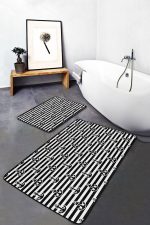 Siyah Beyaz Çizgili Çapa Tasarımlı 2'li Kaymaz Tabanlı Banyo & Mutfak Paspas Takımı Realhomes