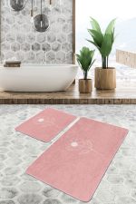 - PaspasTakimi-2li-Set291-Gorsel-2 - Realhomes  Pudra Zemin Çiçek Tasarımlı Dijital Baskılı 2'li Kaymaz Tabanlı Banyo & Mutfak Paspas Takımı Realhomes