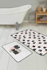 - PaspasTakimi-2li-Set292-Gorsel-2 - Realhomes  Puantiye Zeminli Kaktüs Tasarımlı 2'li Kaymaz Tabanlı Banyo & Mutfak Paspas Takımı Realhomes