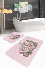 - PaspasTakimi-2li-Set295-Gorsel-1 - Realhomes  Pembe Zemin Kaktüs Özel Tasarımlı 2'li Kaymaz Tabanlı Banyo & Mutfak Paspas Takımı Realhomes