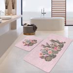 Açık Mavi & Pembe Gül Demeti Desenli 2'li Kaymaz Tabanlı Banyo & Mutfak Paspas Takımı Realhomes