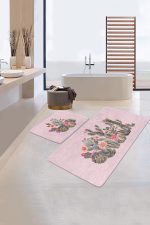 - PaspasTakimi-2li-Set295-Gorsel - Realhomes  Pembe Zemin Kaktüs Özel Tasarımlı 2'li Kaymaz Tabanlı Banyo & Mutfak Paspas Takımı Realhomes