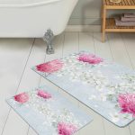 Gri Çizgili Pusula & Dümen Tasarımlı 2'li Kaymaz Tabanlı Banyo & Mutfak Paspas Takımı Realhomes