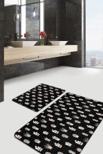 - PaspasTakimi-2li-Set299-Gorsel - Realhomes Siyah Zemin Puantiye Motifli Kaktüs Temalı 2'li Kaymaz Tabanlı Banyo & Mutfak Paspas Takımı Realhomes