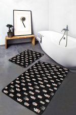 - PaspasTakimi-2li-Set299-Gorsel-2 - Realhomes Siyah Zemin Puantiye Motifli Kaktüs Temalı 2'li Kaymaz Tabanlı Banyo & Mutfak Paspas Takımı Realhomes