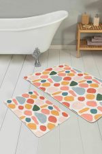 Renkli Oval Çizimli Dijital Baskılı 2'li Kaymaz Tabanlı Banyo & Mutfak Paspas Takımı Realhomes