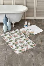 - PaspasTakimi-2li-Set309-Gorsel - Realhomes  Soft Tropik Yapraklar Özel Tasarım Dijital Baskılı 2'li Kaymaz Tabanlı Banyo & Mutfak Paspas Takımı Realhomes