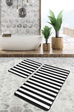 - PaspasTakimi-2li-Set31-Gorsel-1 - Realhomes  Siyah Beyaz Düz Çizgili Özel Tasarım 2'li Kaymaz Tabanlı Banyo & Mutfak Paspas Takımı Realhomes