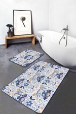 - PaspasTakimi-2li-Set313-Gorsel-1 - Realhomes  Mavi Çini Motifli Kelebek Tasarımlı Dijital Baskılı 2'li Kaymaz Tabanlı Banyo & Mutfak Paspas Takımı Realhomes