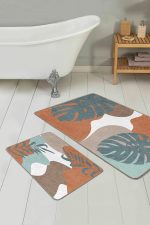 - PaspasTakimi-2li-Set314-Gorsel-1 - Realhomes  Soyut Renkli Zemin Tropik Yaprak Baskılı 2'li Kaymaz Tabanlı Banyo & Mutfak Paspas Takımı Realhomes