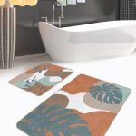 Mavi Ahşap Motifli Çiçek Tasarımlı 2'li Kaymaz Tabanlı Banyo & Mutfak Paspas Takımı Realhomes